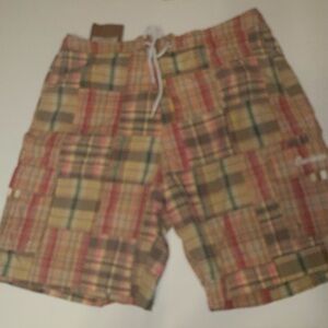 Cremieux Beachwear Men’s Patchwork Plaid Swim Trunks Size L Mesh Lined Preppy